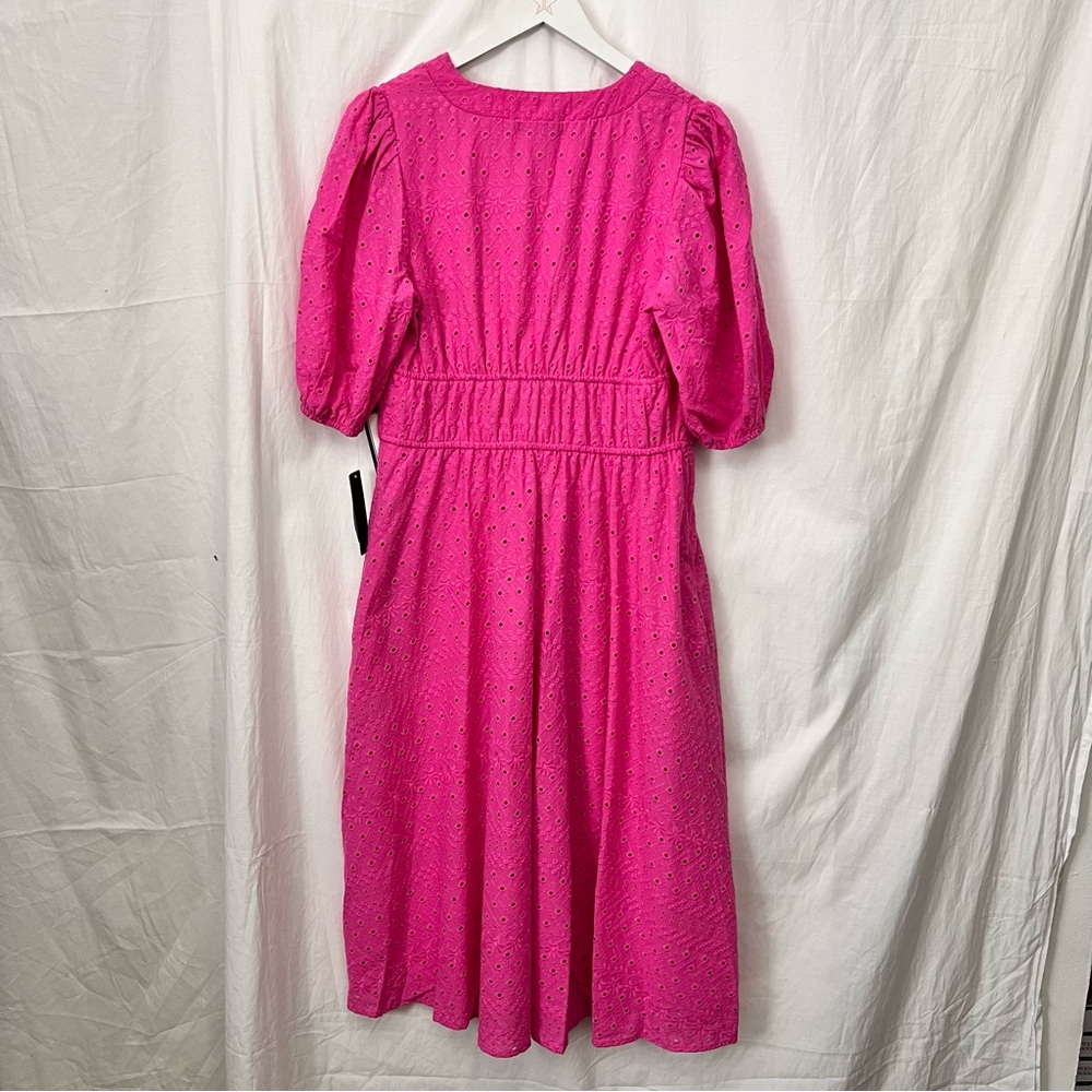 Bohemian Pink Eyelet Midi Summer Party Dress Vacation Resort Cottagecore - Picture 12 of 14